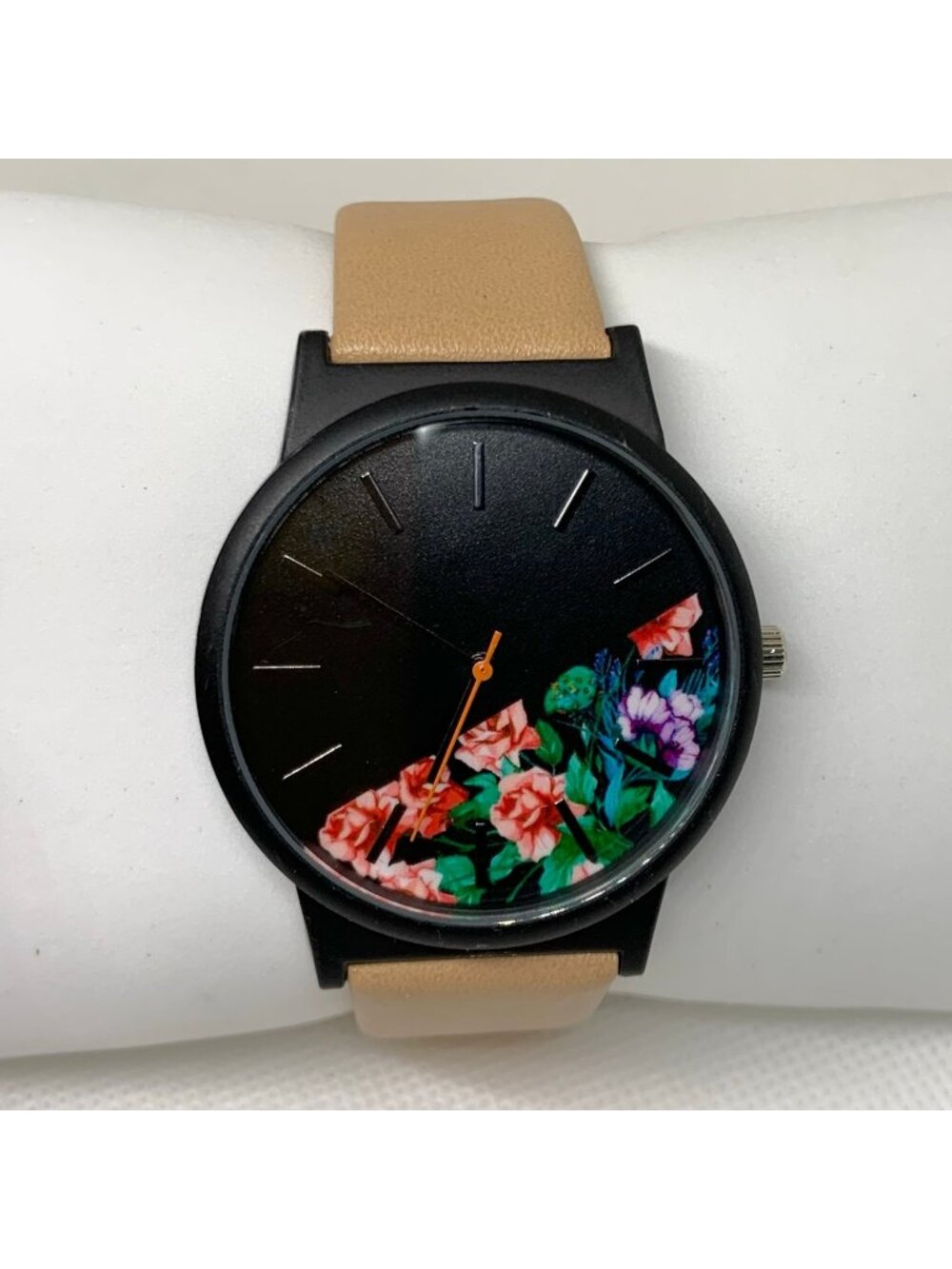 Women's Black tone Floral dial Analog Watch quartz 40mm brown leather running
